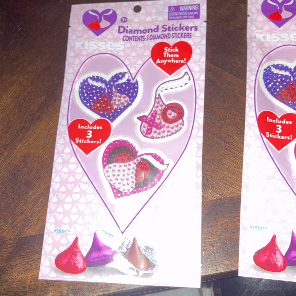 Kisses Pink and Purple Diamond Heart Stickers - Pack of 3